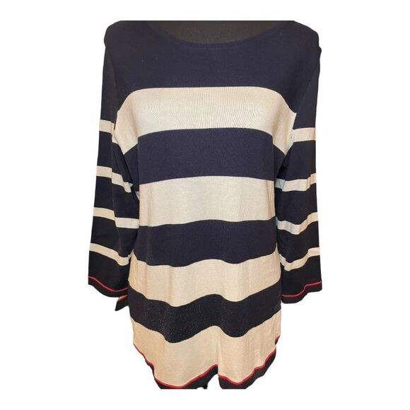 Talbots Preppy Striped Sweater | Navy & Cream | Size M Fall Classic - Picture 1 of 9